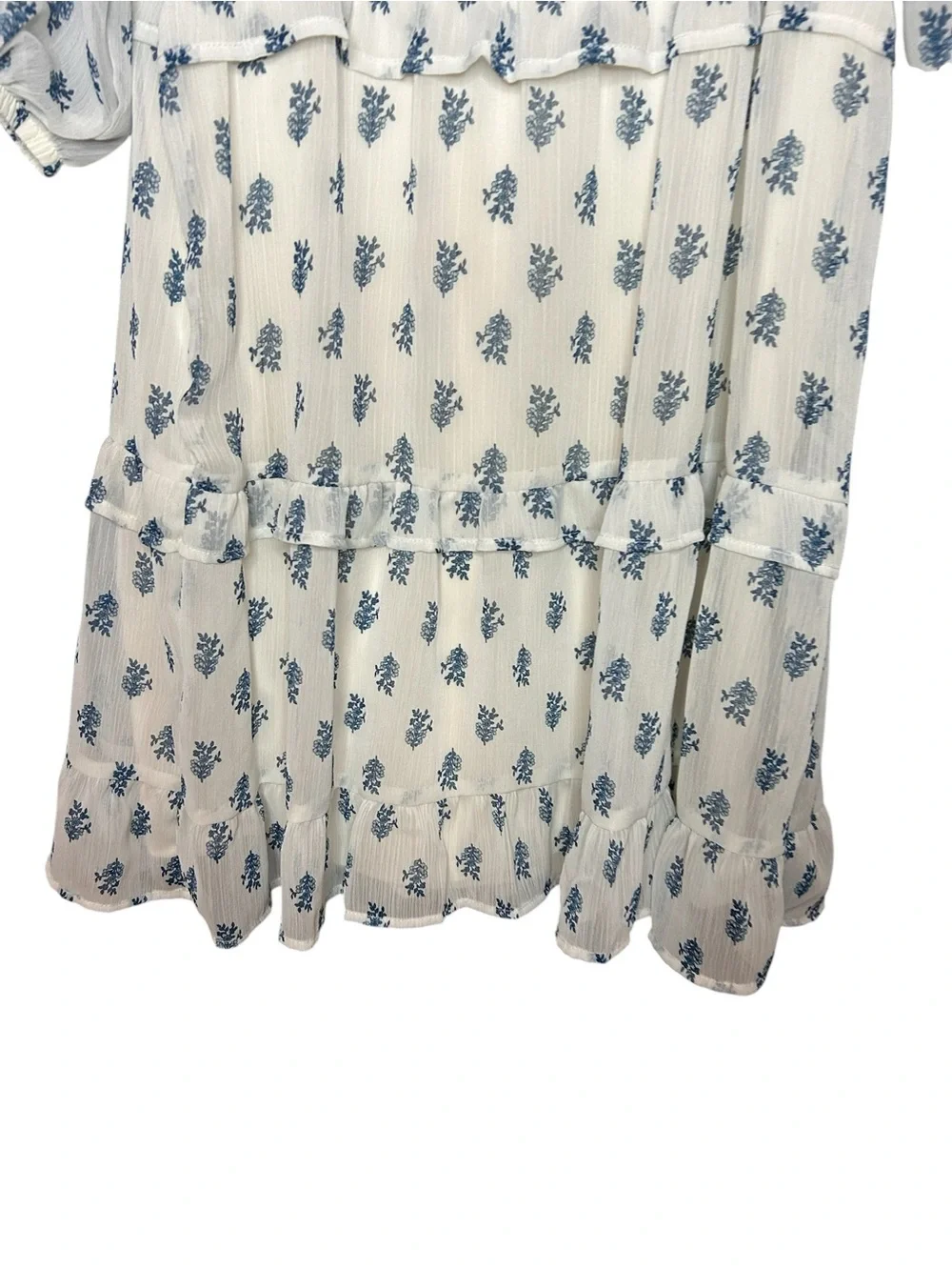 Wonder Nation Girls Boho Floral Dress Size Large 10/12 Cream Blue Tiered Chiffon